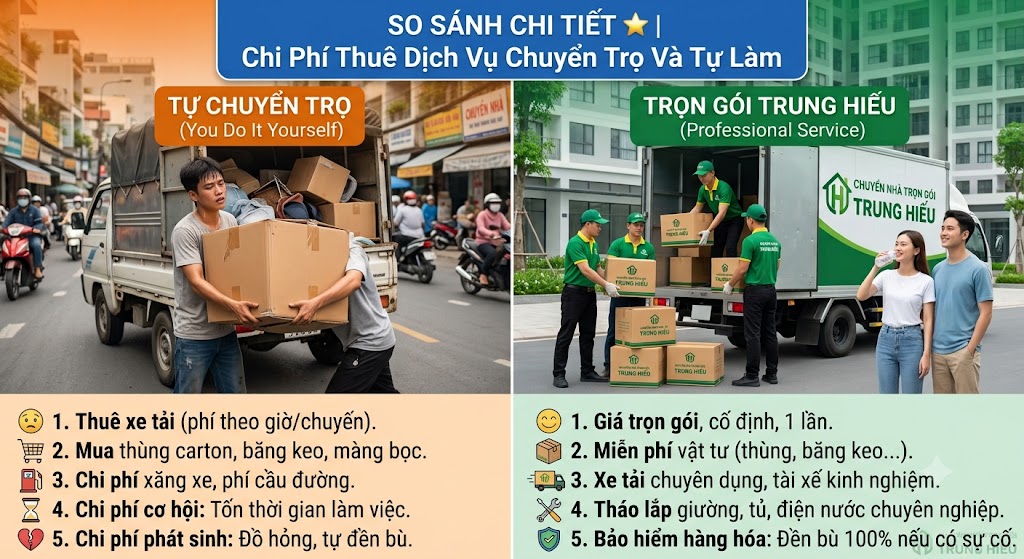 Chi Phí Thuê Dịch Vụ Chuyển Trọ Và Tự Làm: So Sánh Chi Tiết so sánh chi phí thuê dịch vụ chuyển trọ và tự làm