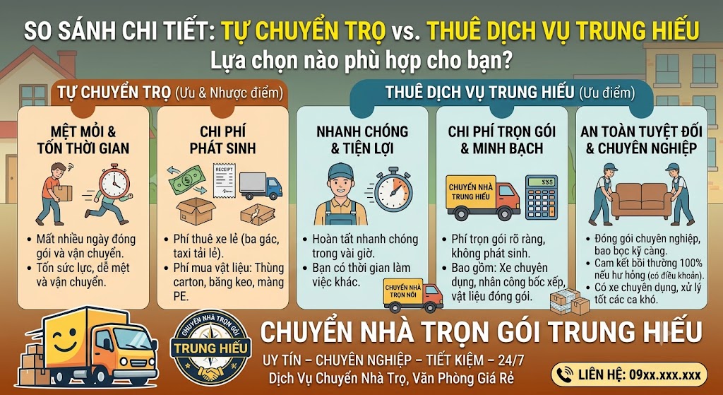 Nên Tự Chuyển Trọ Hay Thuê Dịch Vụ: Đâu Là Lựa Chọn Tốt Nhất? so sánh chi tiết tự chuyển trọ hay thuê dịch vụ